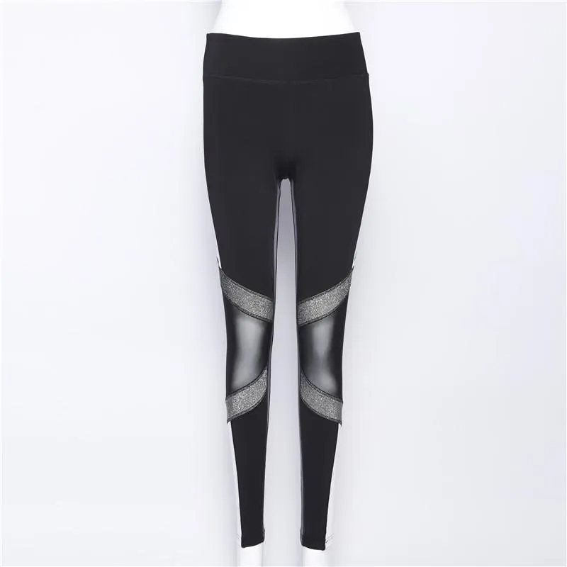 Letter Print Mesh Patchwork Women Skinny Yoga Sports Legging