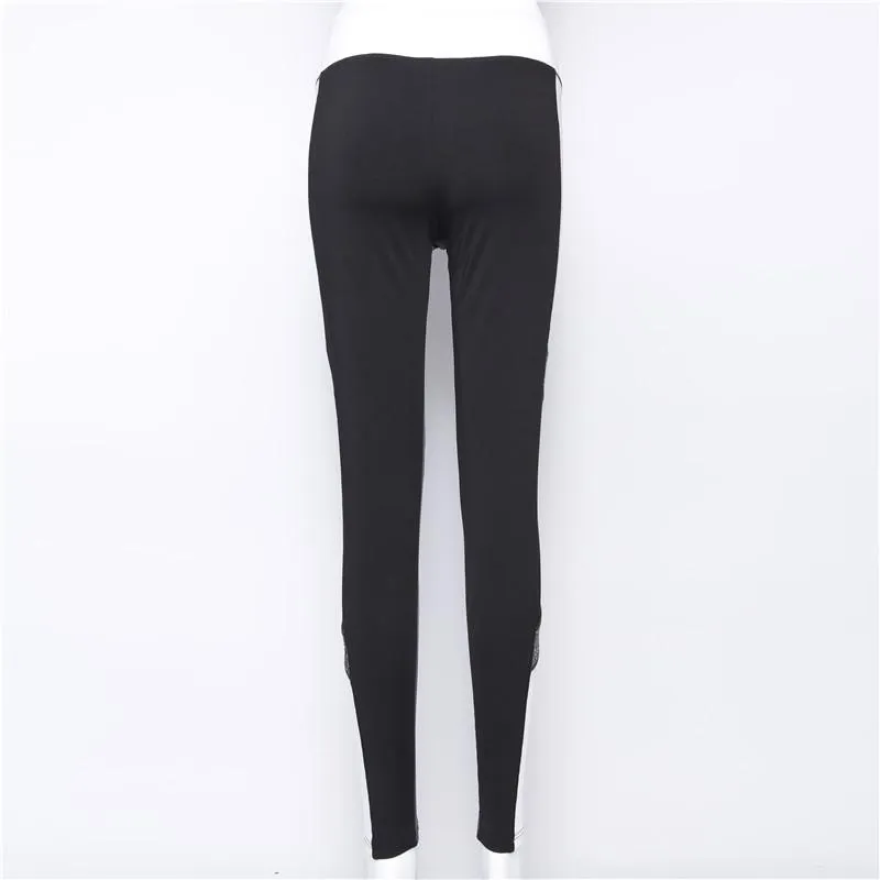 Letter Print Mesh Patchwork Women Skinny Yoga Sports Legging