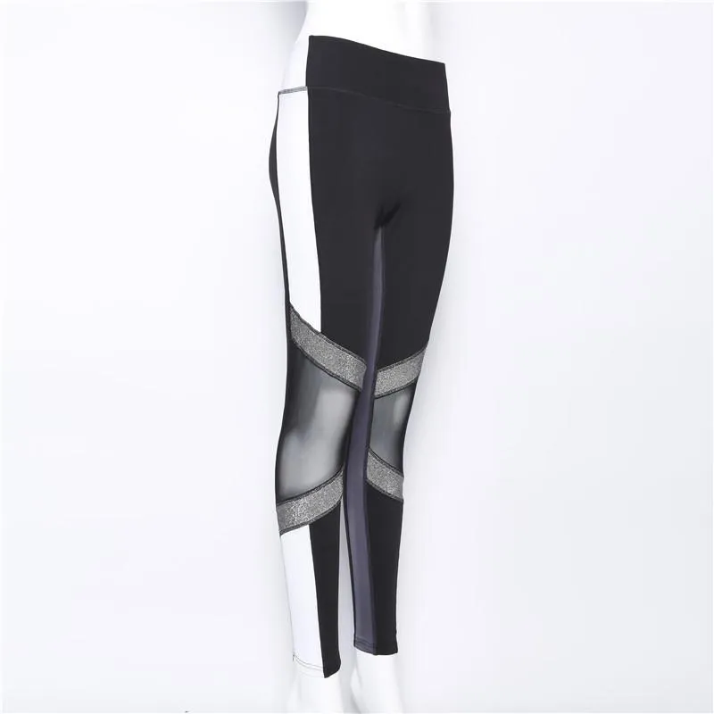 Letter Print Mesh Patchwork Women Skinny Yoga Sports Legging