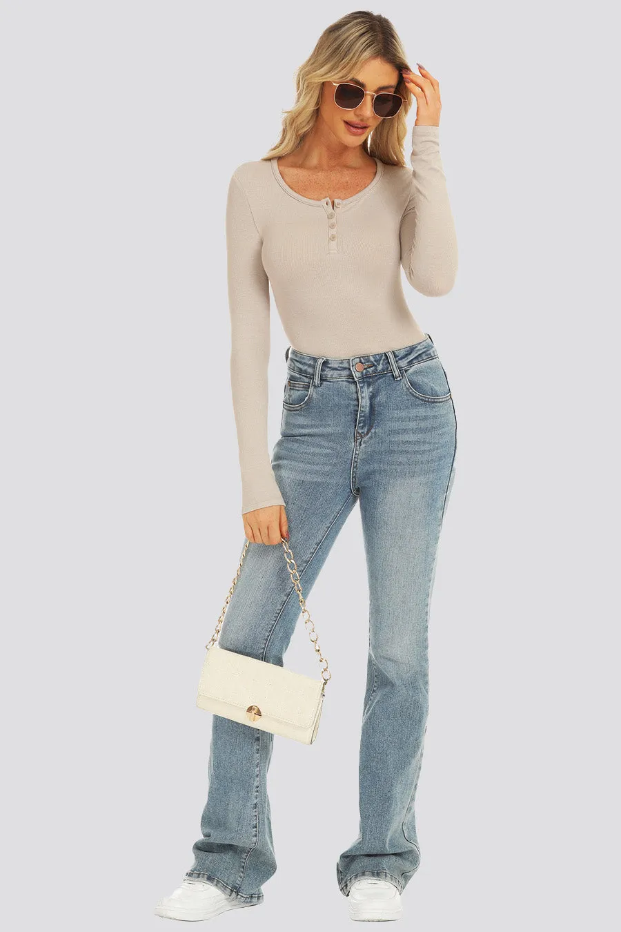 Long-Sleeve Ribbed Knit Henley | Slim Fit Top