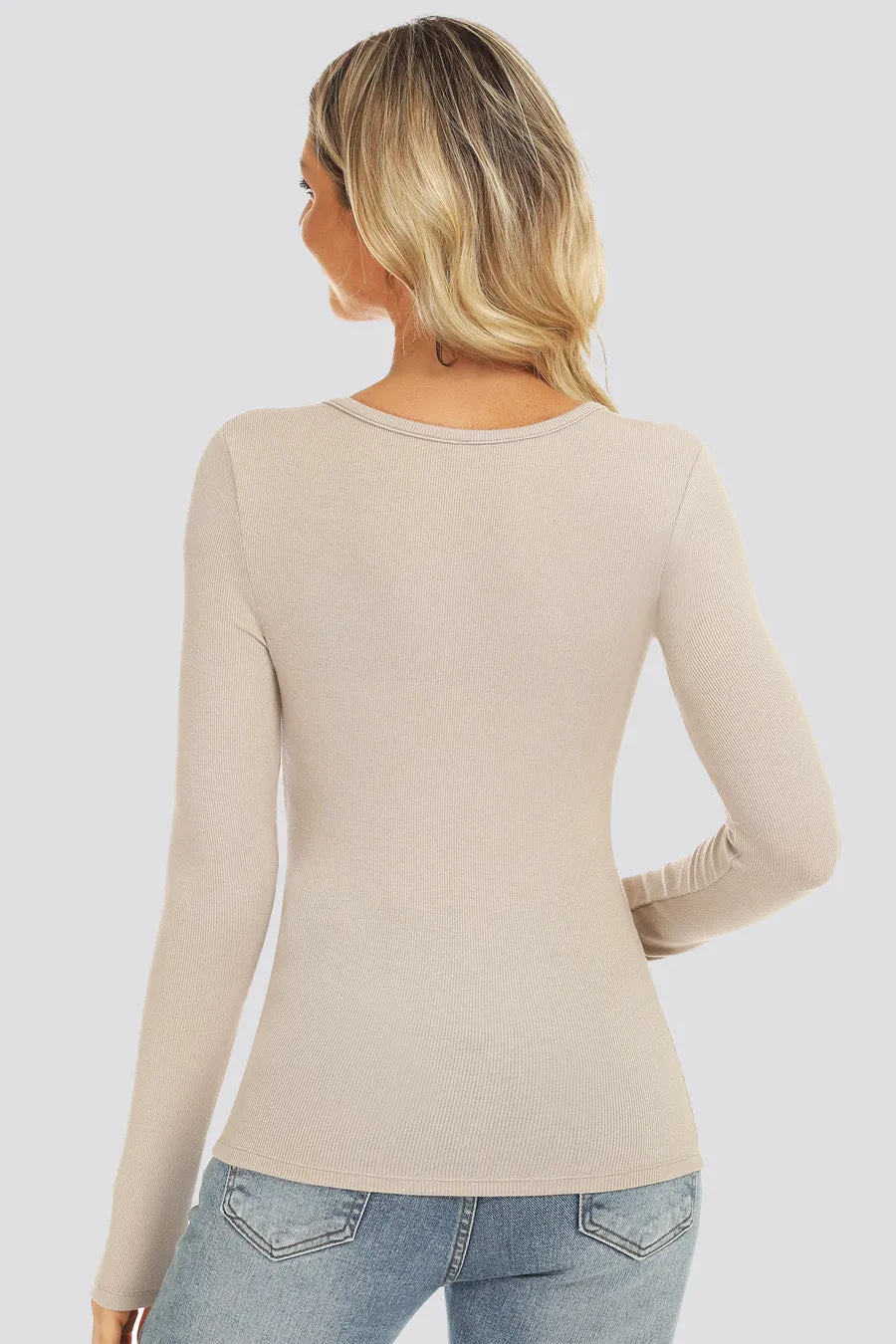 Long-Sleeve Ribbed Knit Henley | Slim Fit Top