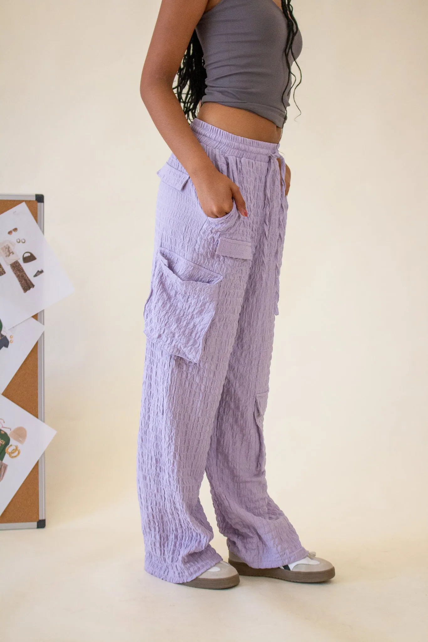 Molly Crinkle Cargo Pants Lilac