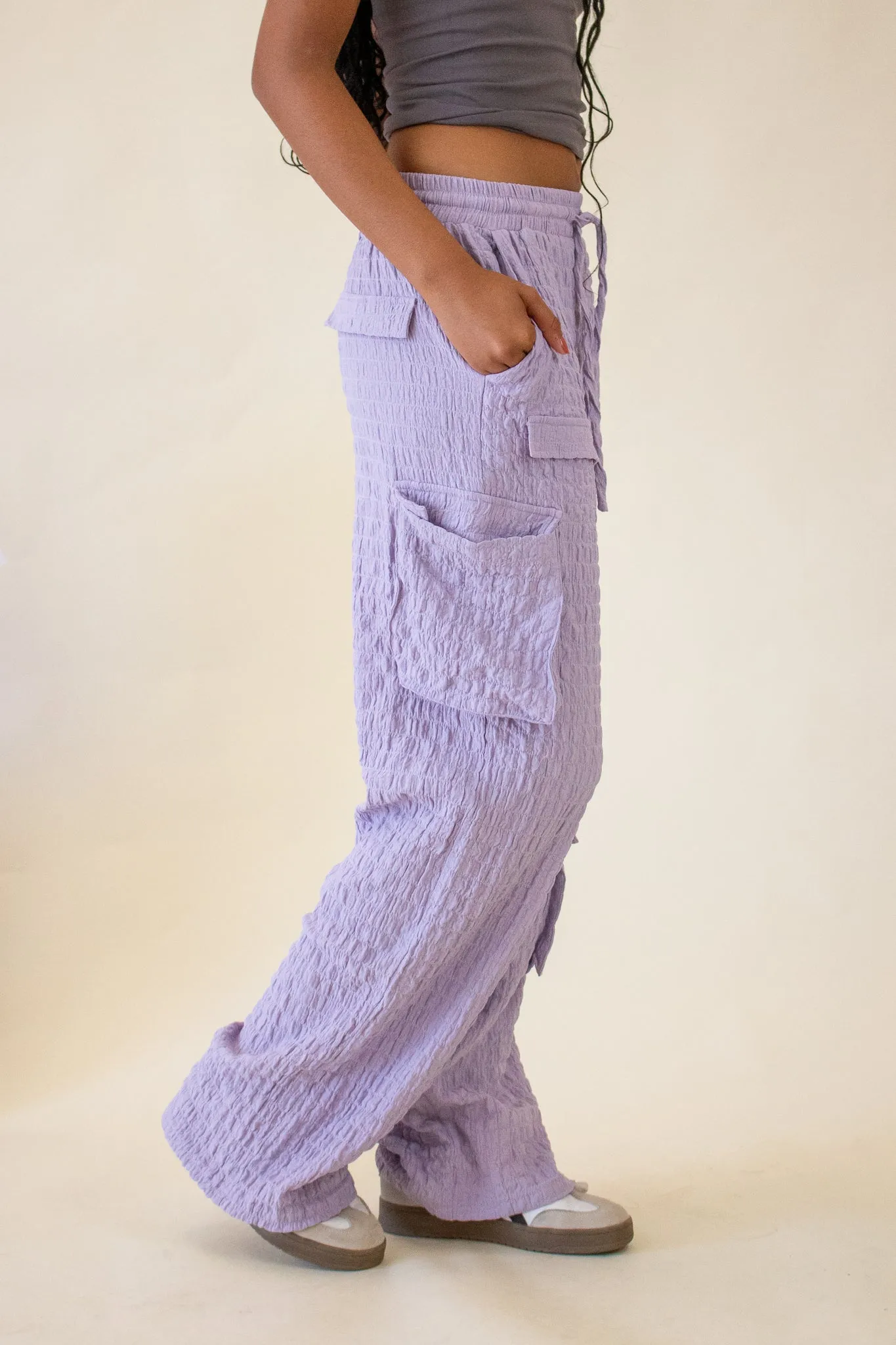 Molly Crinkle Cargo Pants Lilac