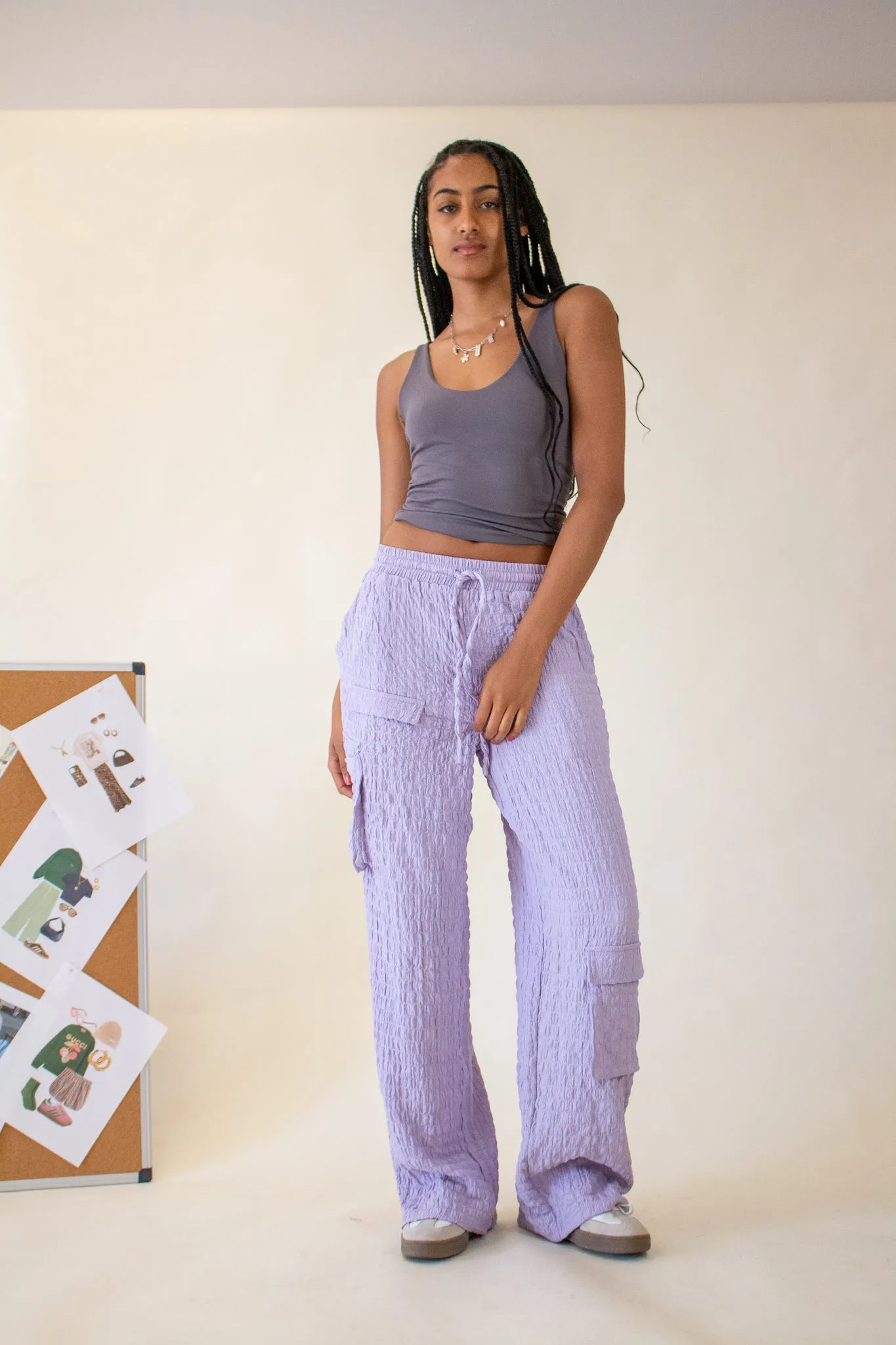 Molly Crinkle Cargo Pants Lilac