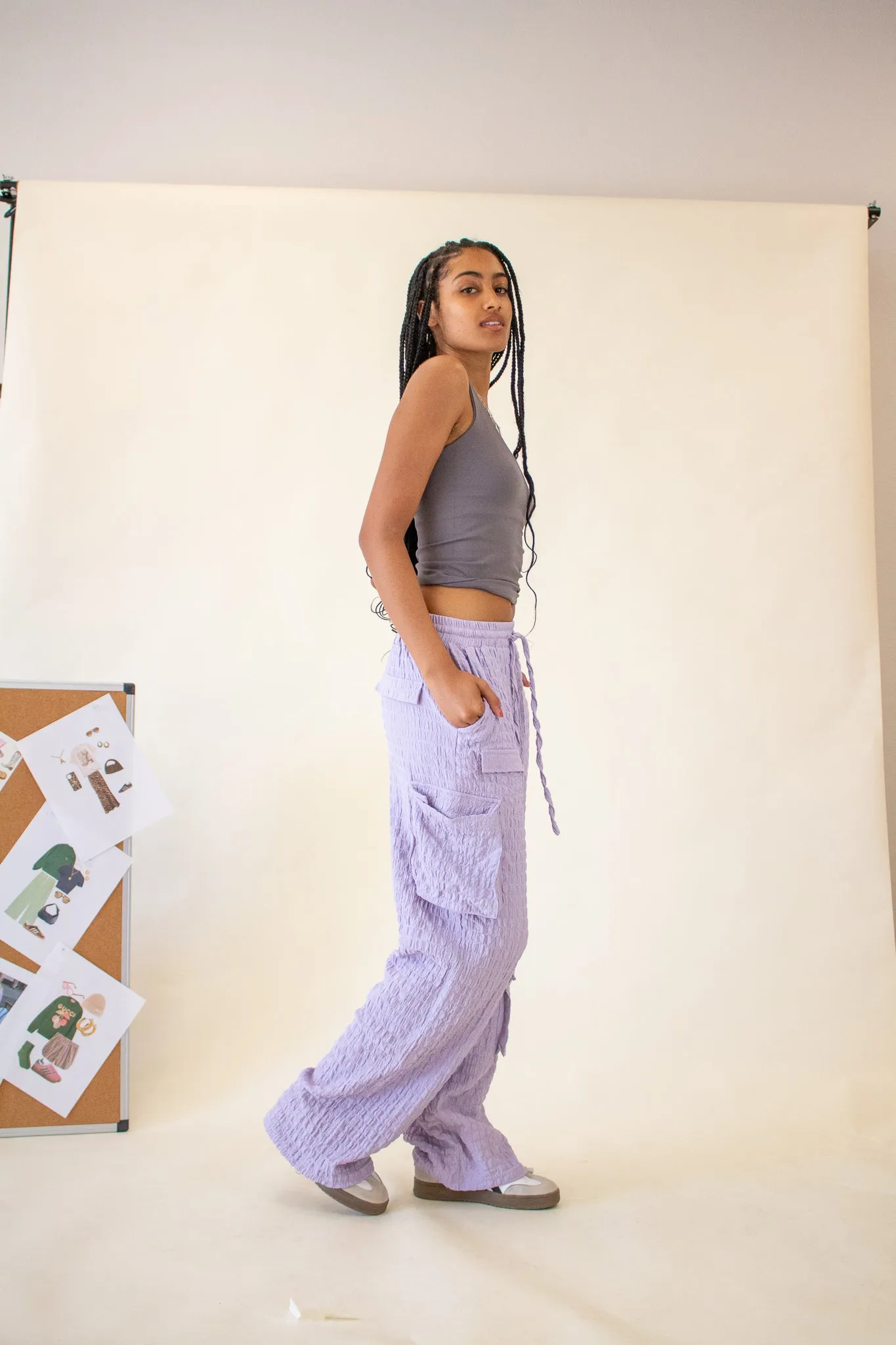 Molly Crinkle Cargo Pants Lilac