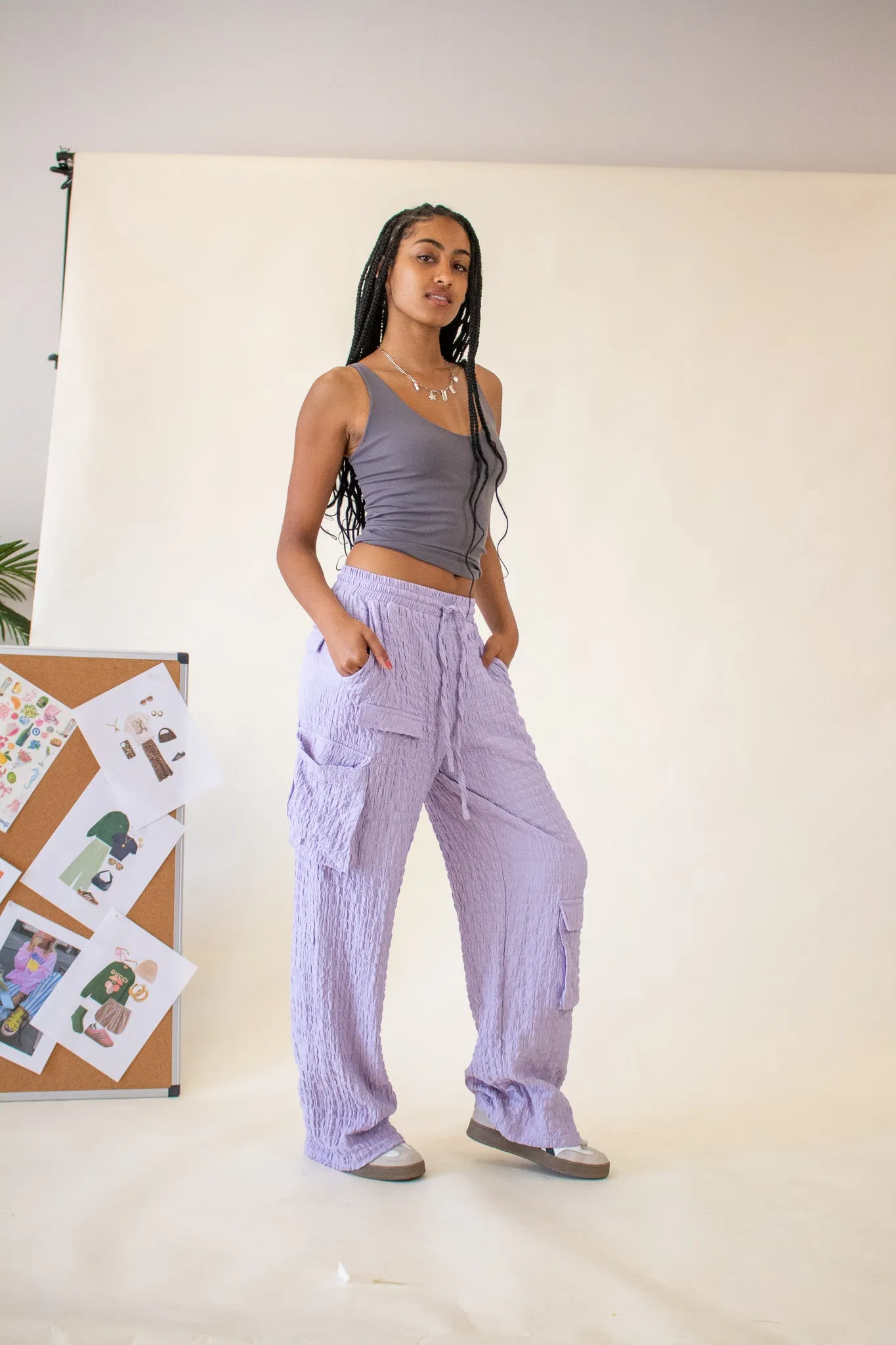 Molly Crinkle Cargo Pants Lilac