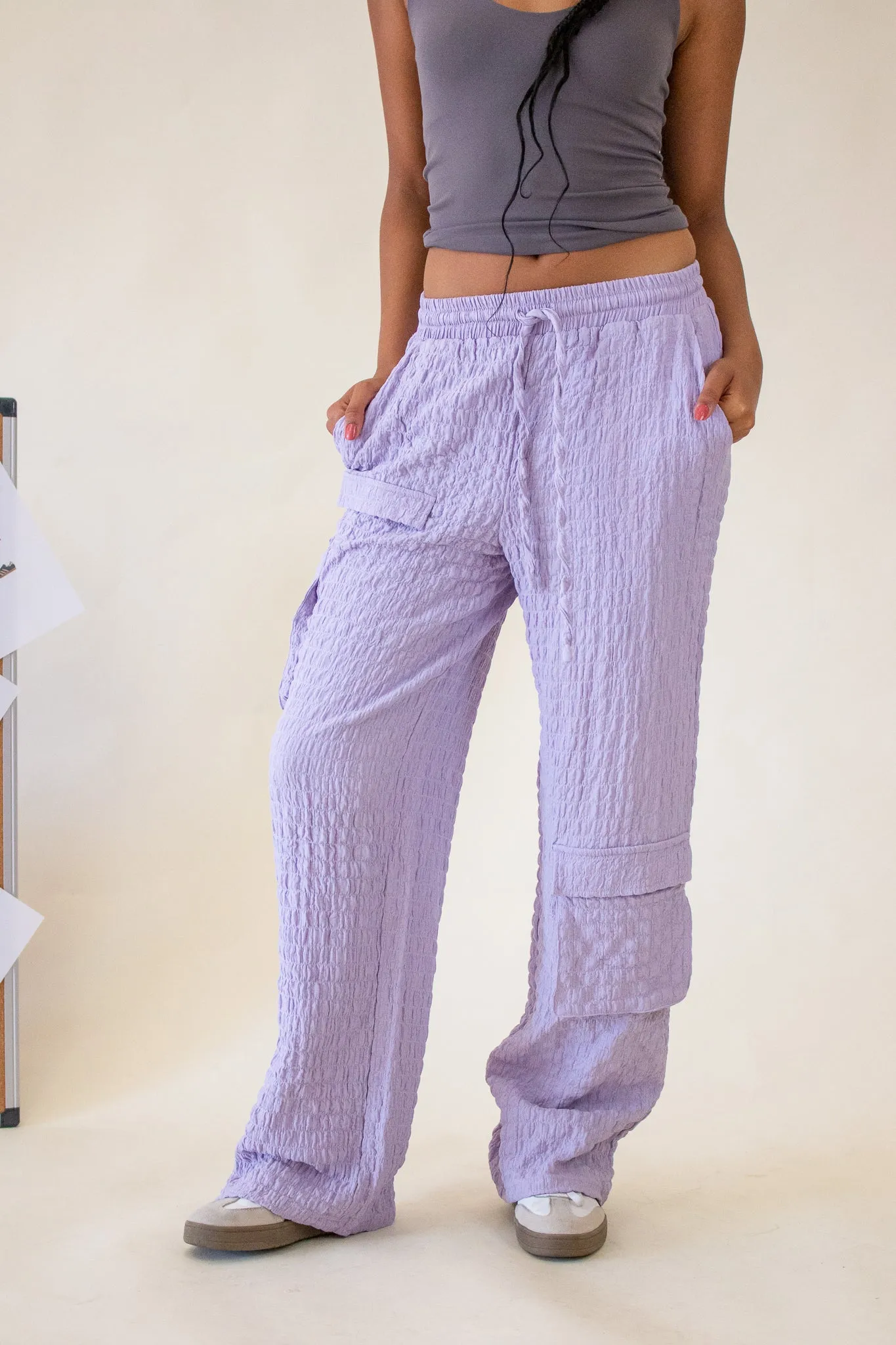 Molly Crinkle Cargo Pants Lilac