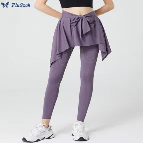 Plus Size 2 in 1 Workout Tie Waist Skirted Yoga Pants