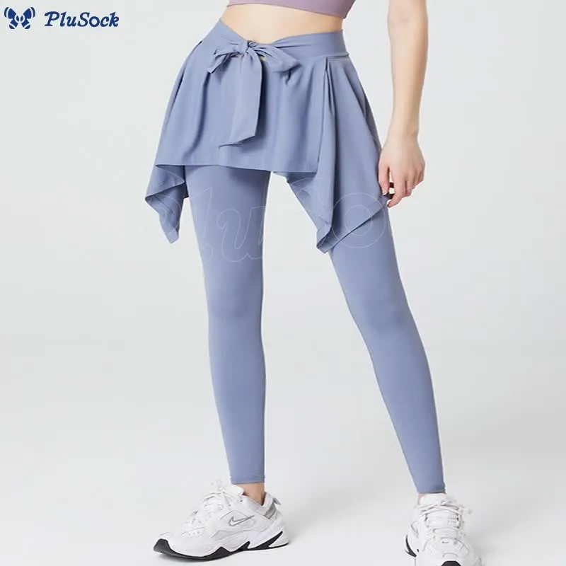 Plus Size 2 in 1 Workout Tie Waist Skirted Yoga Pants