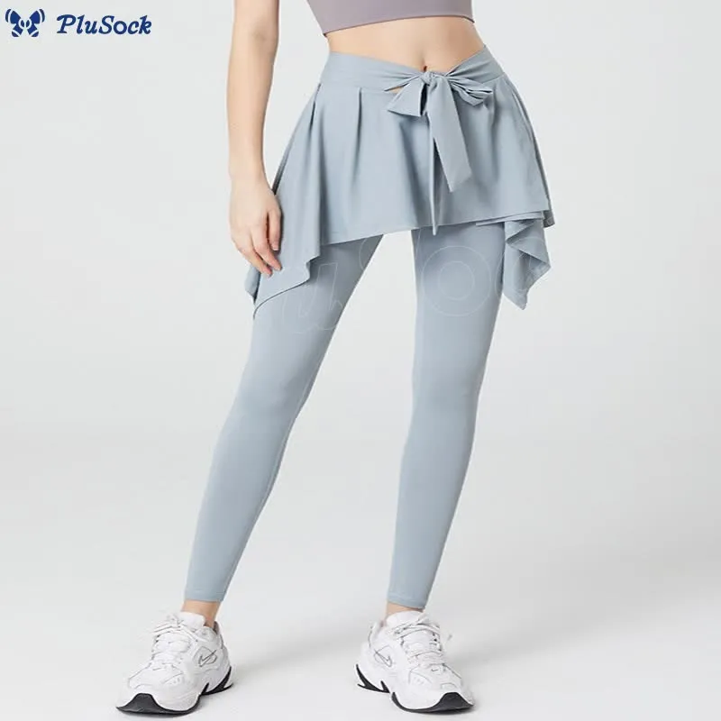 Plus Size 2 in 1 Workout Tie Waist Skirted Yoga Pants