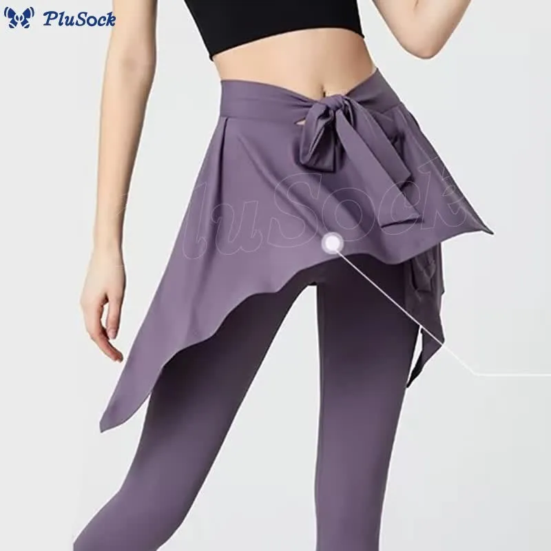Plus Size 2 in 1 Workout Tie Waist Skirted Yoga Pants