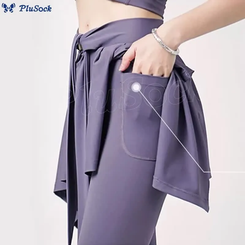 Plus Size 2 in 1 Workout Tie Waist Skirted Yoga Pants