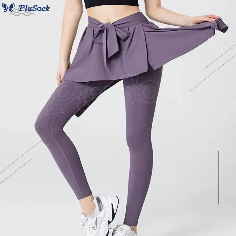 Plus Size 2 in 1 Workout Tie Waist Skirted Yoga Pants