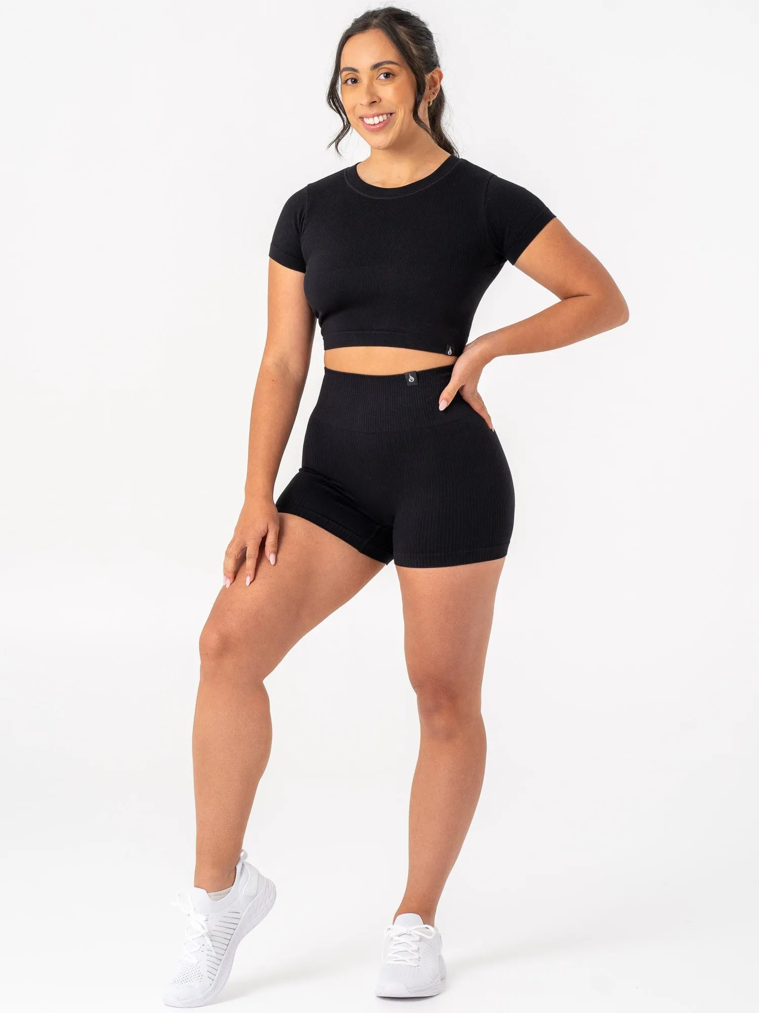 Rib Scrunch Seamless Shorts - Black