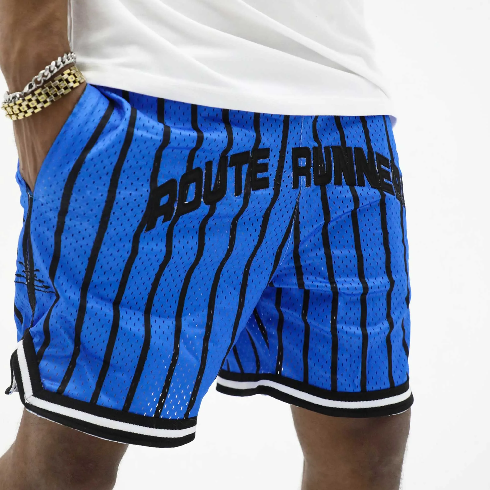 Route Runners Striped Shorts - (Blue and Black)