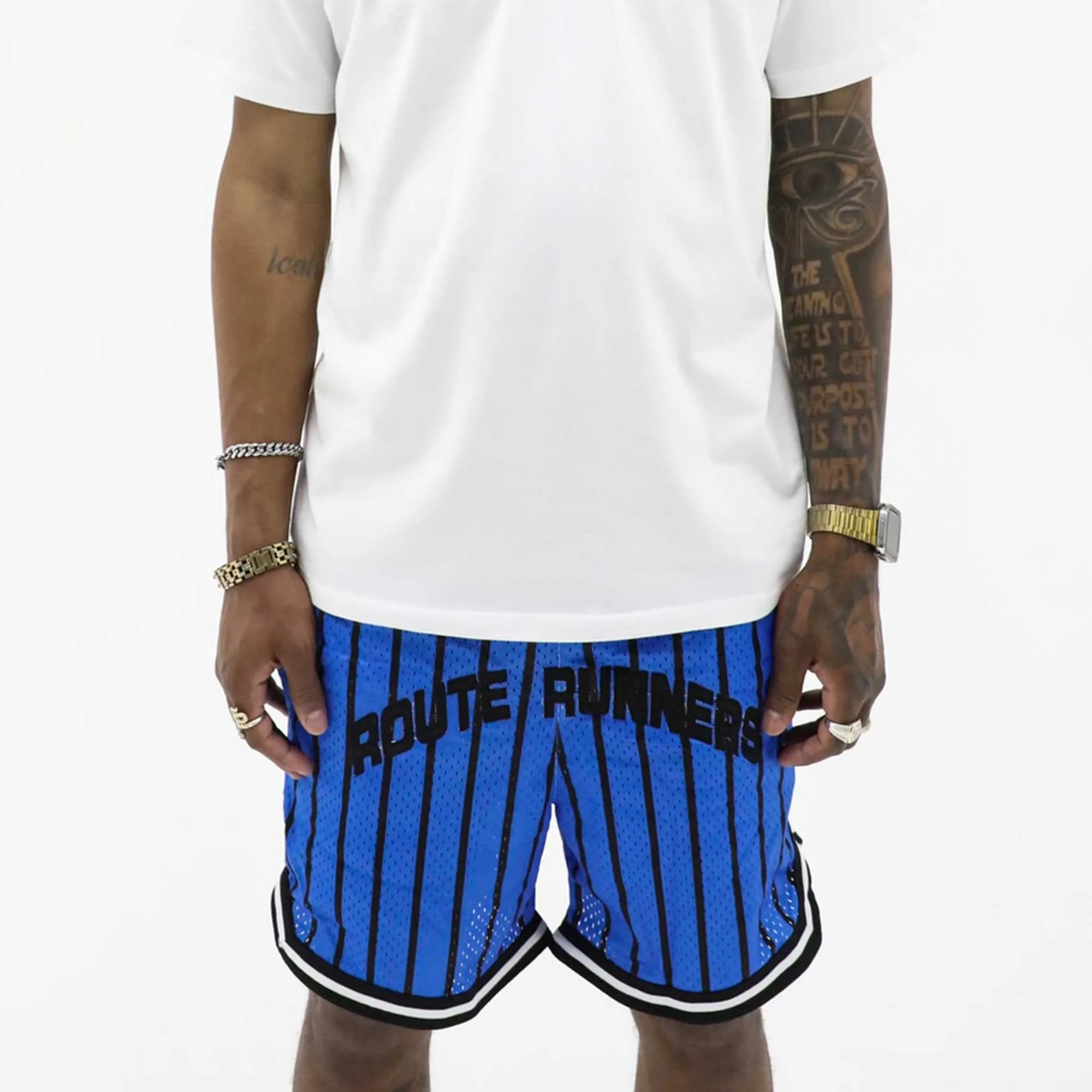 Route Runners Striped Shorts - (Blue and Black)