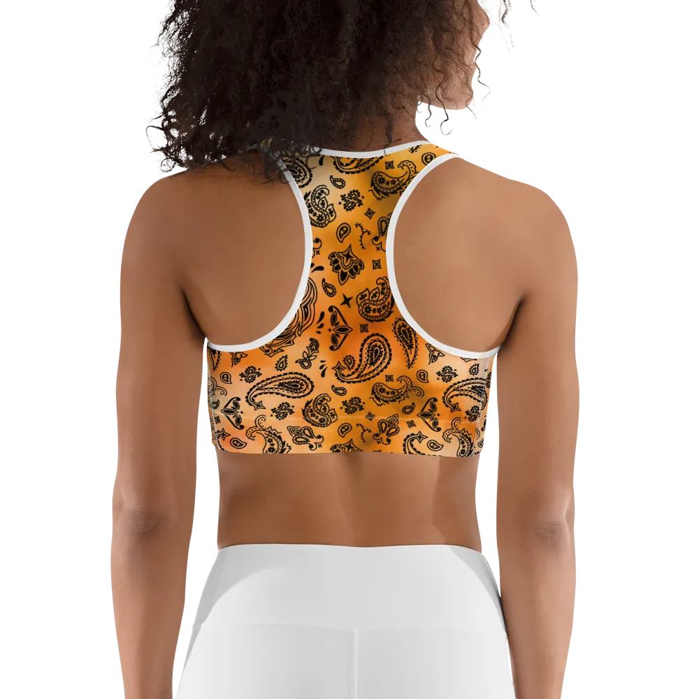ROYAL ICONIC | OG Candy Bandana Tie Dye Paisley Cloud Dye Sports Bra Gold Sienna Orange