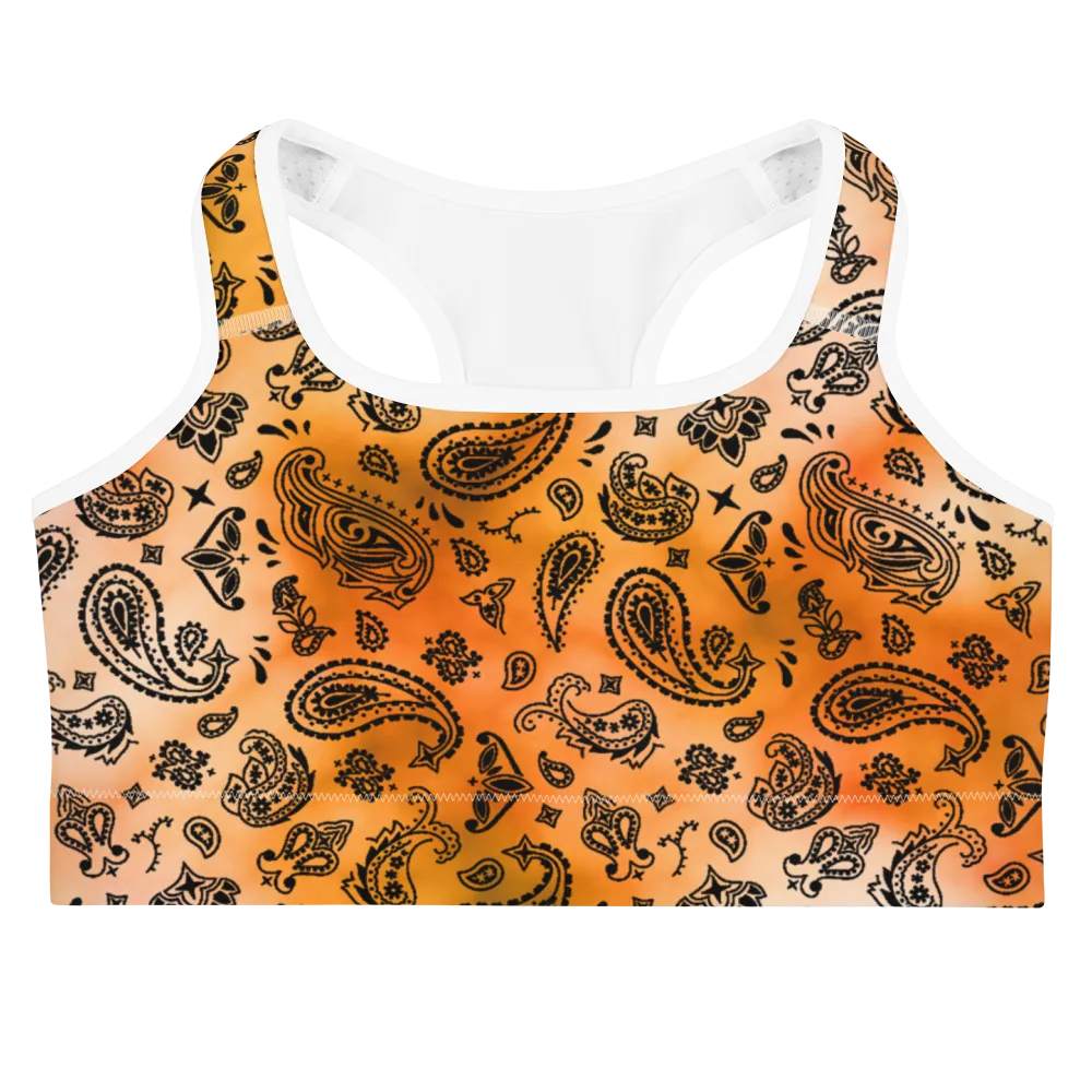 ROYAL ICONIC | OG Candy Bandana Tie Dye Paisley Cloud Dye Sports Bra Gold Sienna Orange