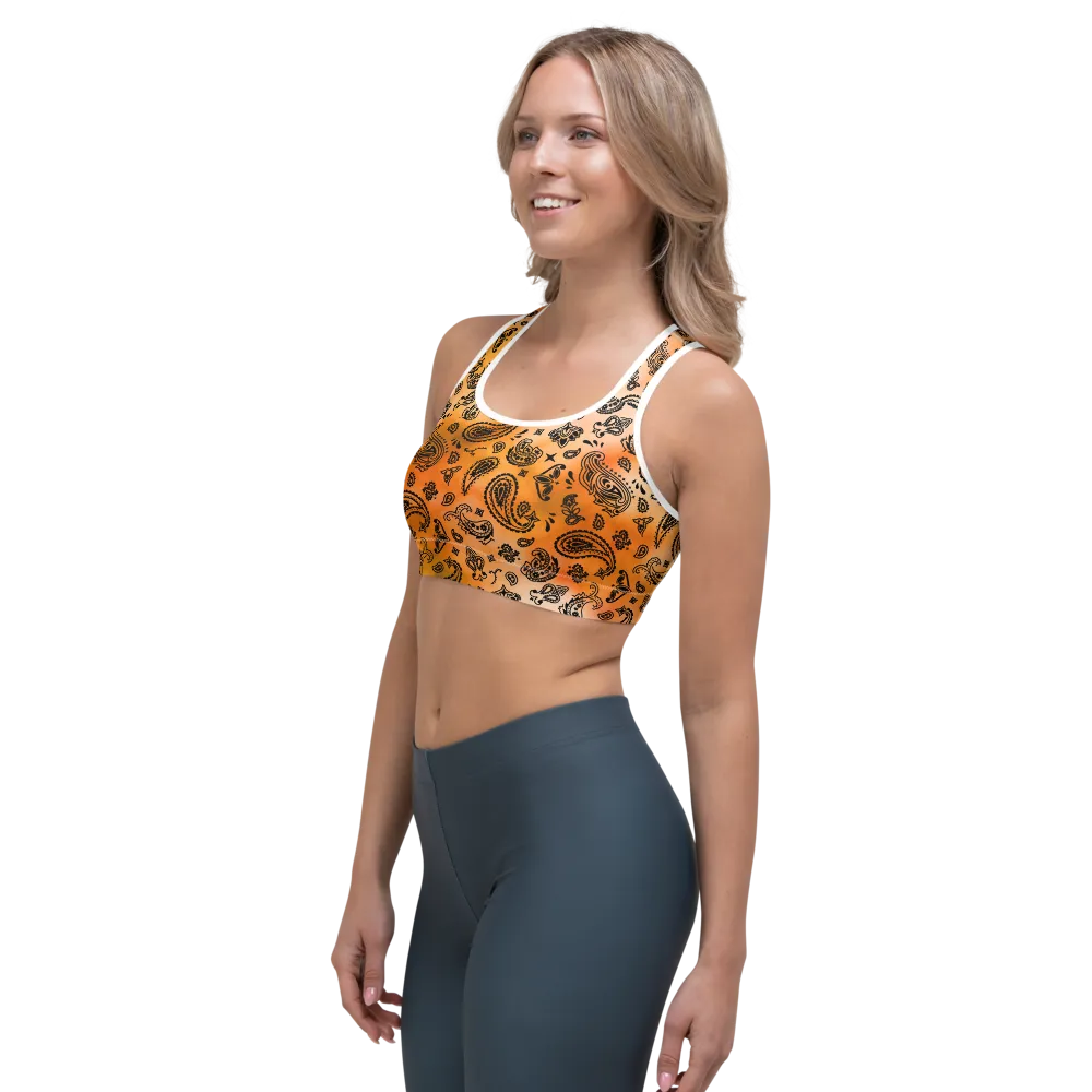 ROYAL ICONIC | OG Candy Bandana Tie Dye Paisley Cloud Dye Sports Bra Gold Sienna Orange