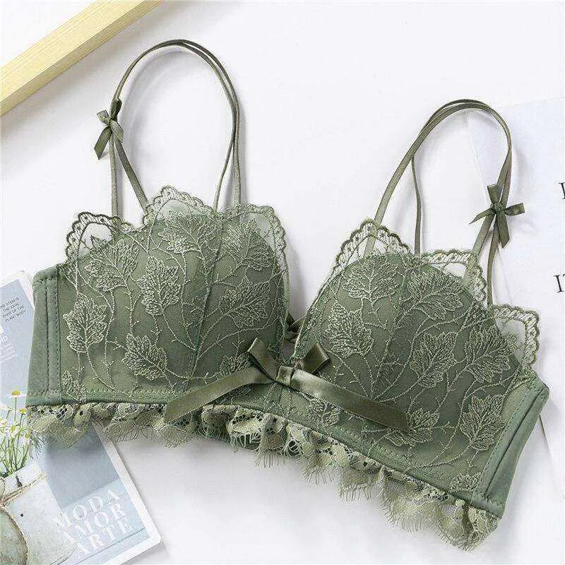 Sexy Lace Bralette Push Up Bras Wireless Soft Black Butterfly Bra
