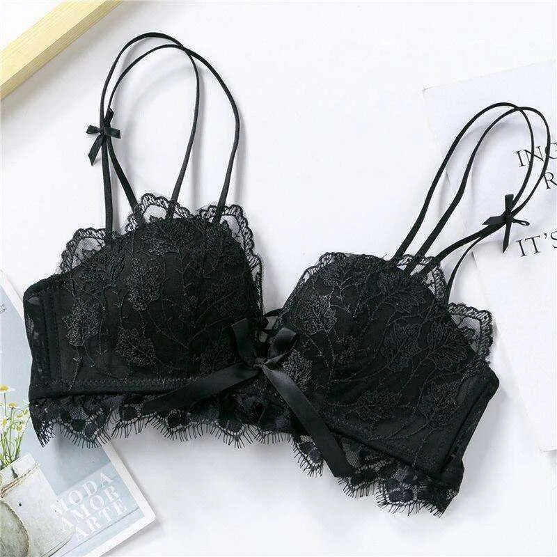 Sexy Lace Bralette Push Up Bras Wireless Soft Black Butterfly Bra