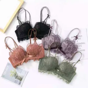 Sexy Lace Bralette Push Up Bras Wireless Soft Black Butterfly Bra