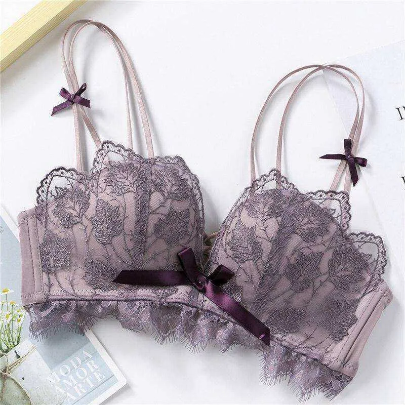 Sexy Lace Bralette Push Up Bras Wireless Soft Black Butterfly Bra