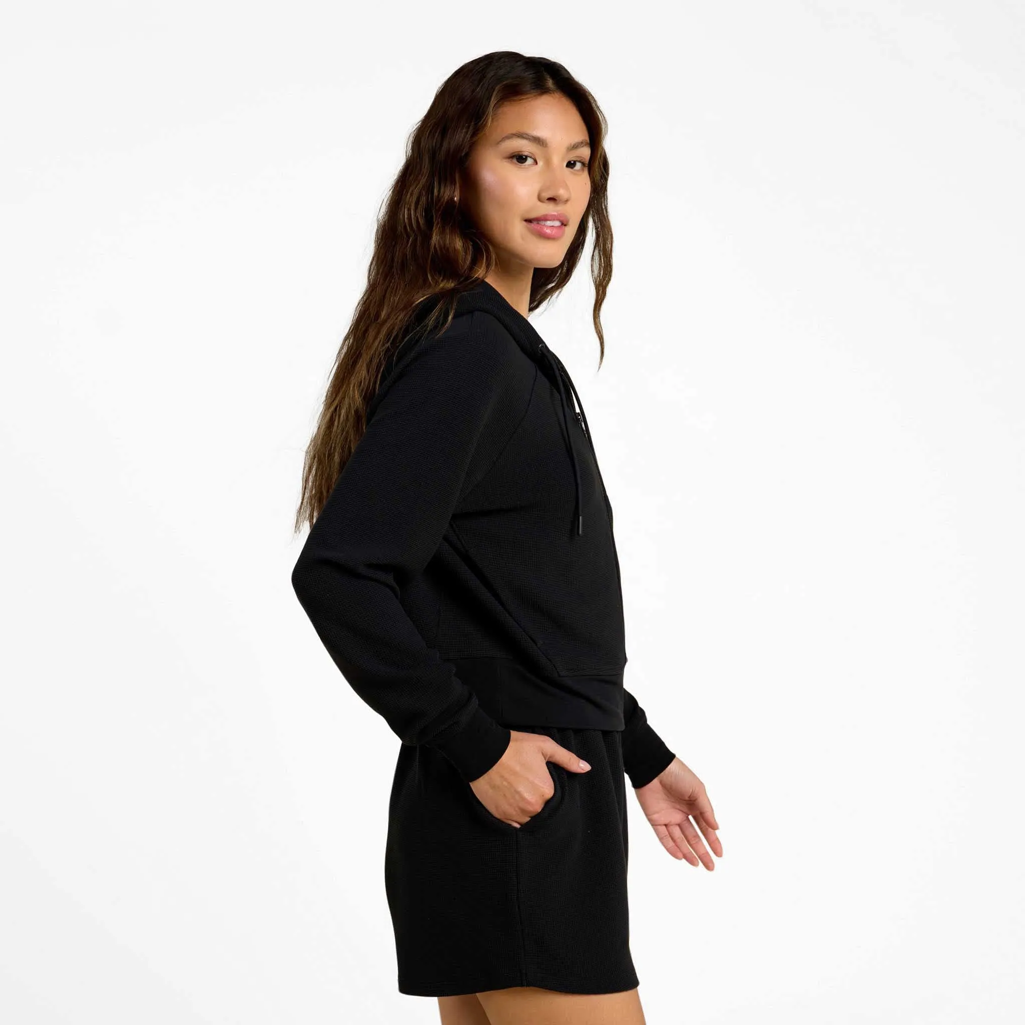 Sporty Waffle Zip Up | Black