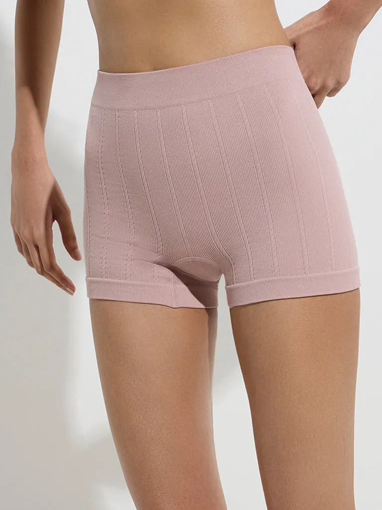 Superstar Dusty Pink Ribbed-Textured High-Rise Brief