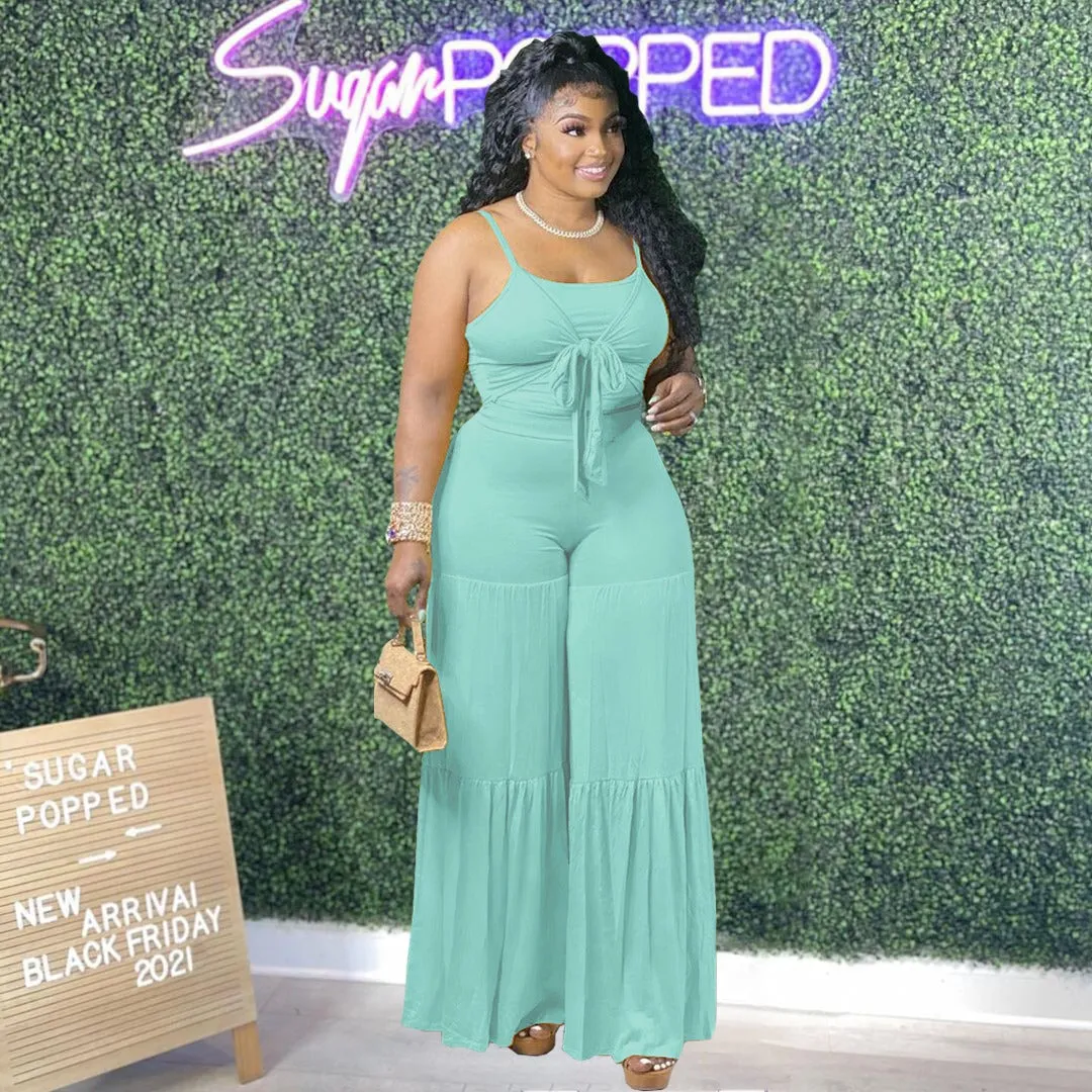 Trendy casual plus size women clothes clothing summer tank top and flare pants two 2 piece set fat lady outfit(Bulk 3 Sets)