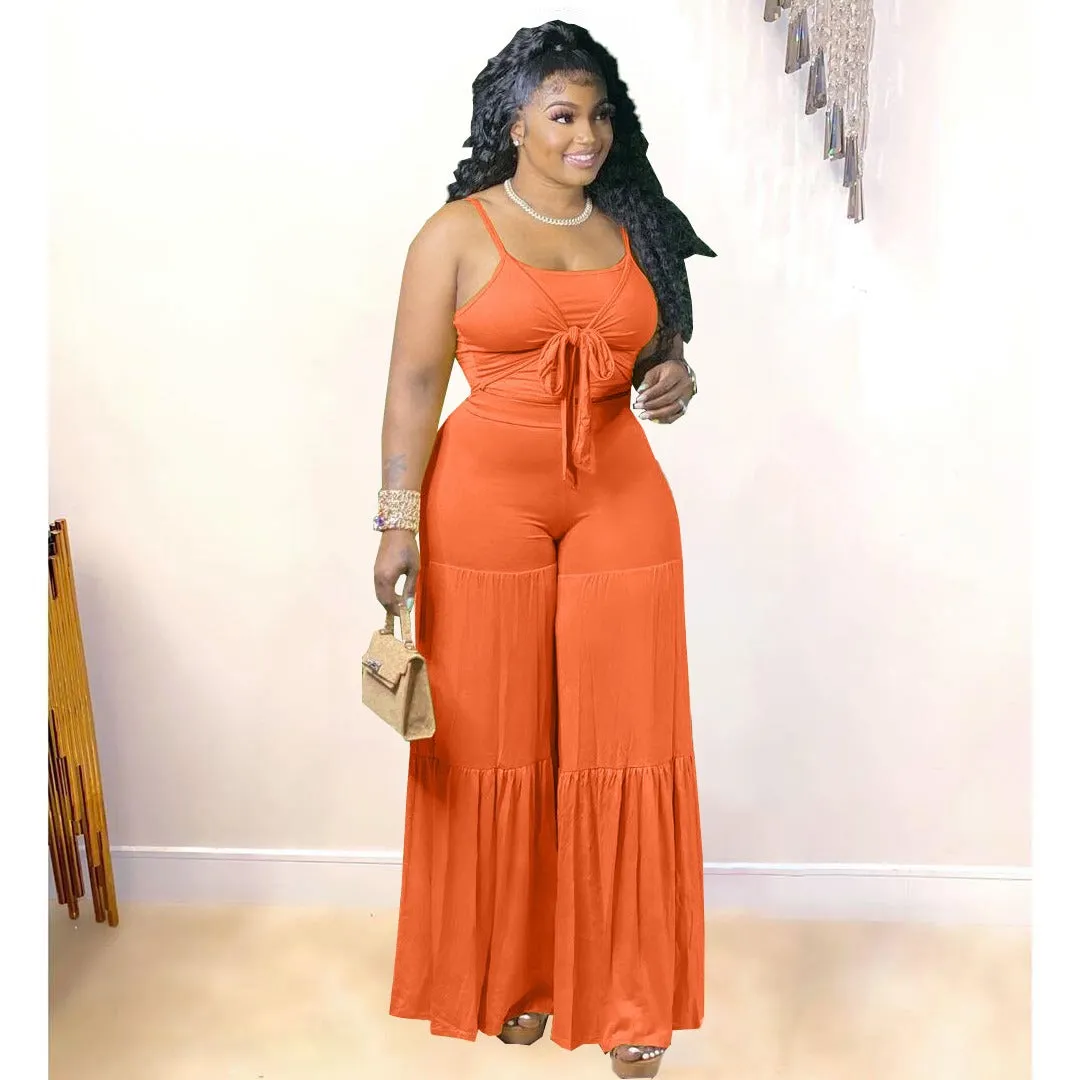 Trendy casual plus size women clothes clothing summer tank top and flare pants two 2 piece set fat lady outfit(Bulk 3 Sets)