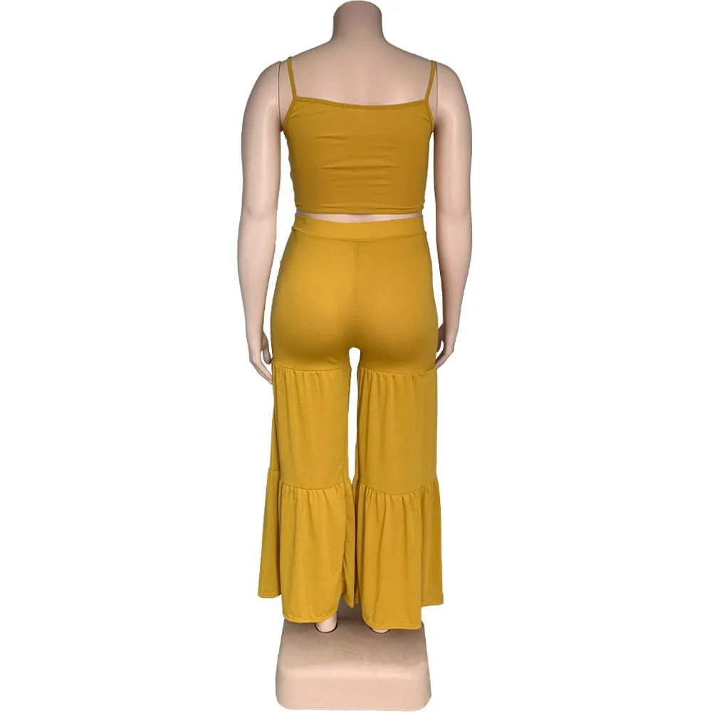 Trendy casual plus size women clothes clothing summer tank top and flare pants two 2 piece set fat lady outfit(Bulk 3 Sets)