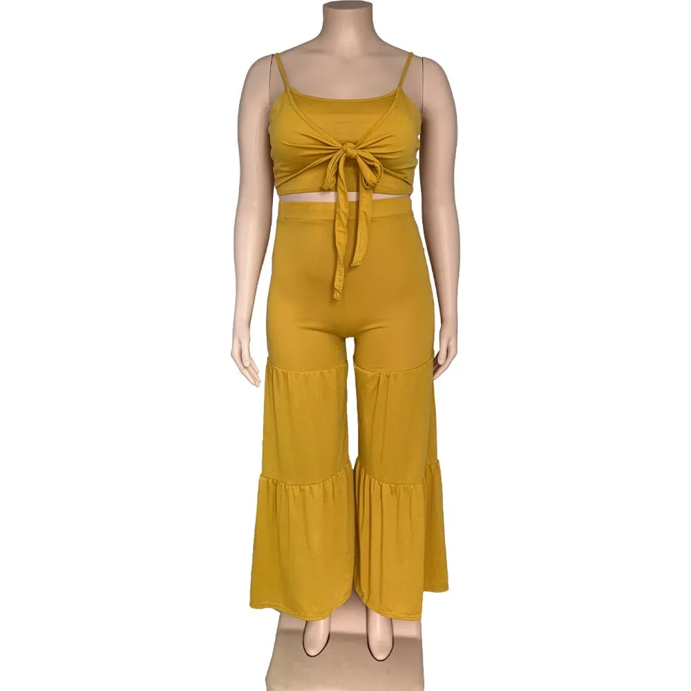 Trendy casual plus size women clothes clothing summer tank top and flare pants two 2 piece set fat lady outfit(Bulk 3 Sets)