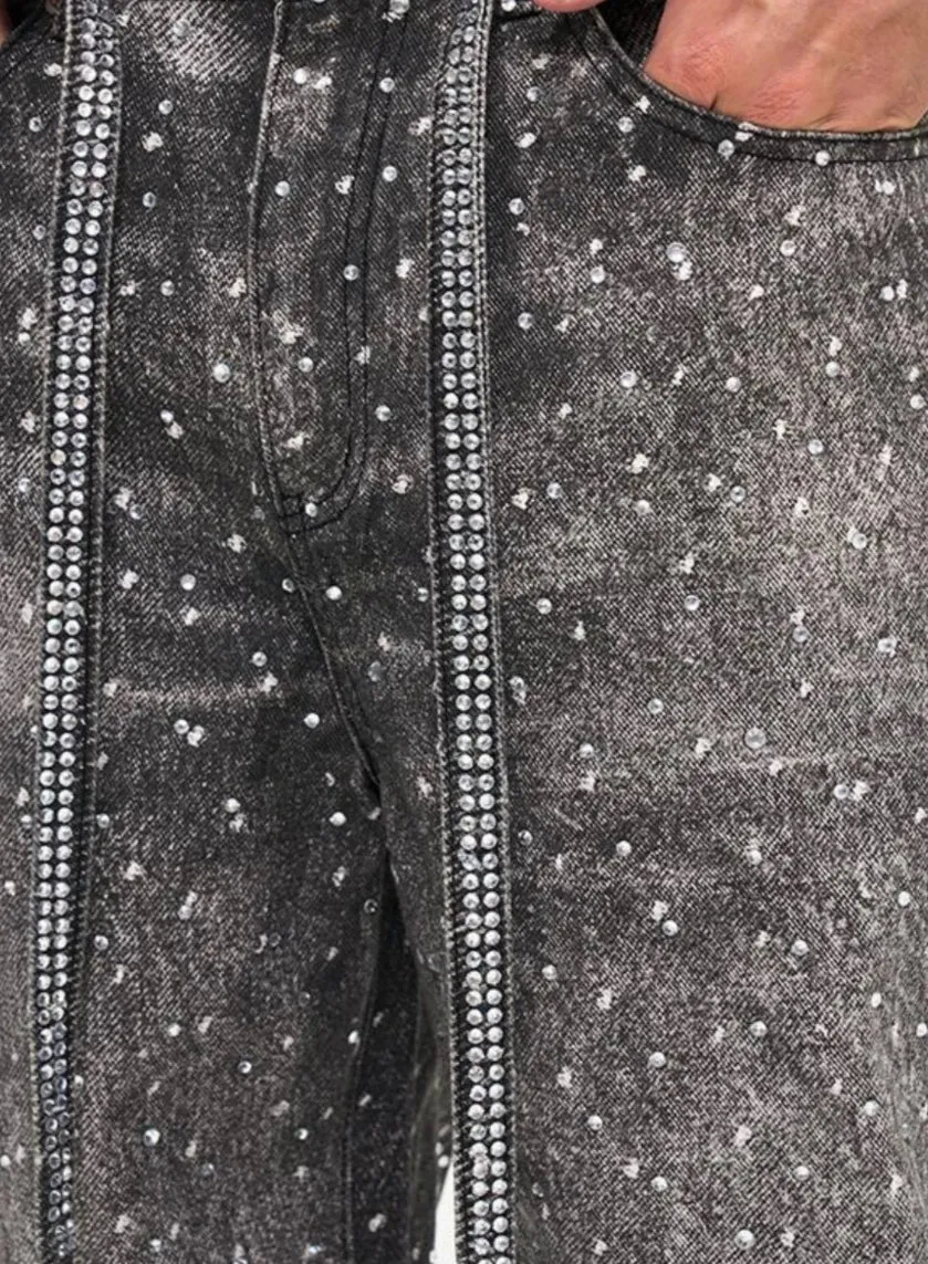Vintage Washed Splatter Wide-Leg Jeans