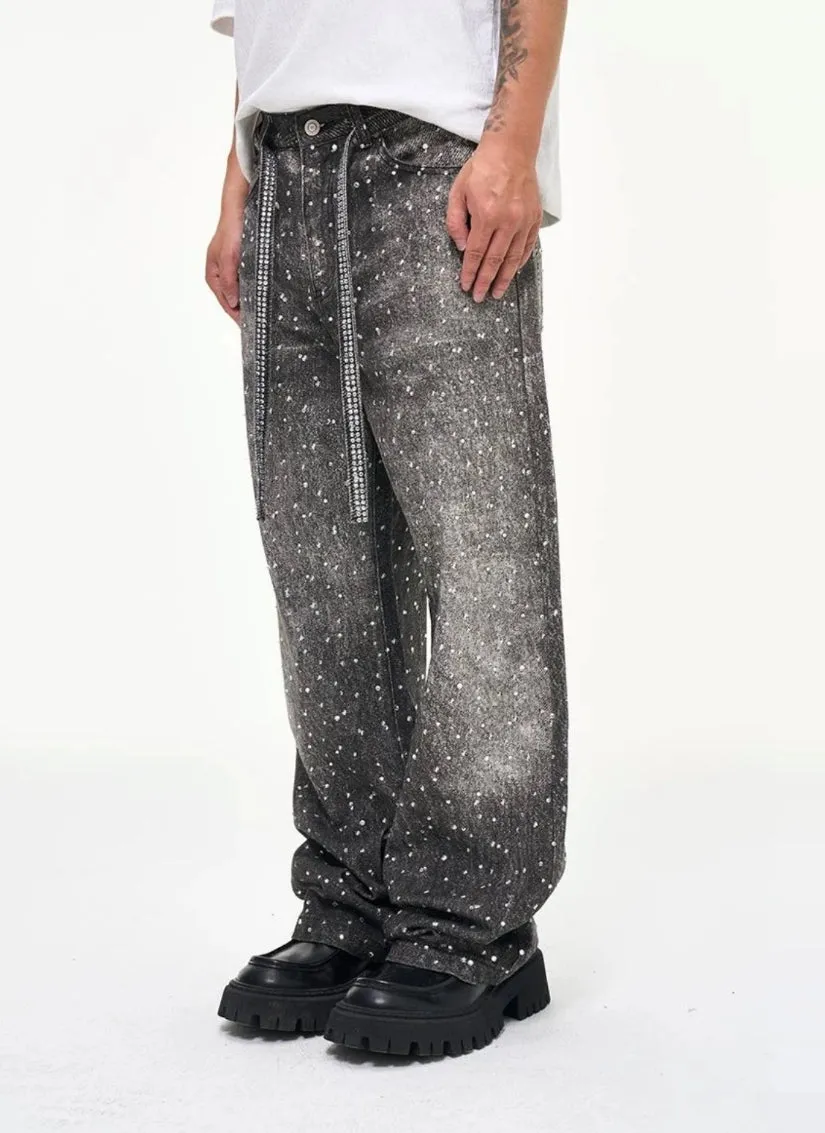 Vintage Washed Splatter Wide-Leg Jeans