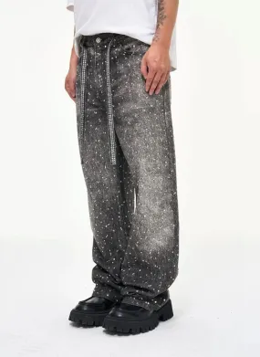 Vintage Washed Splatter Wide-Leg Jeans