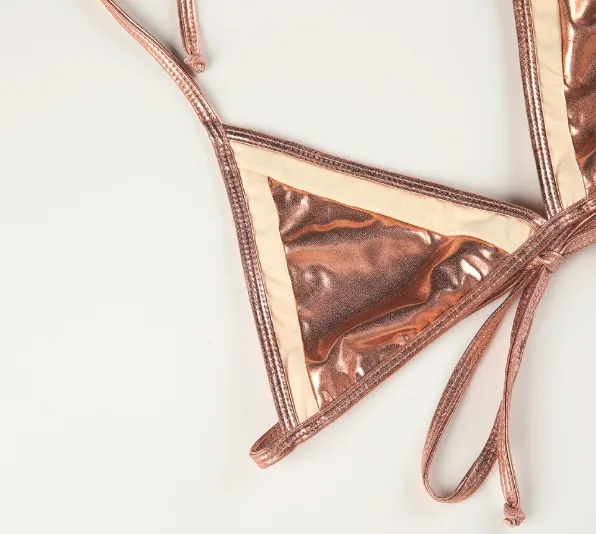 Women's Gold Contrast Lace Up Bra