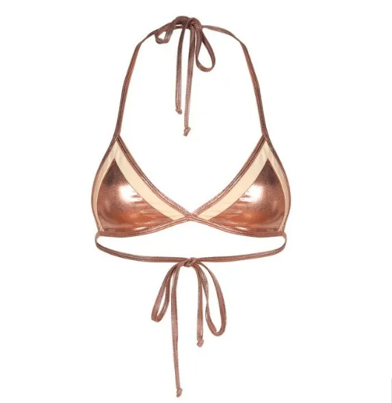 Women's Gold Contrast Lace Up Bra