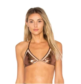 Women's Gold Contrast Lace Up Bra