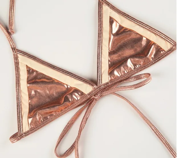 Women's Gold Contrast Lace Up Bra