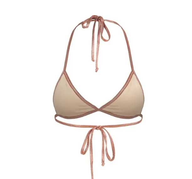 Women's Gold Contrast Lace Up Bra