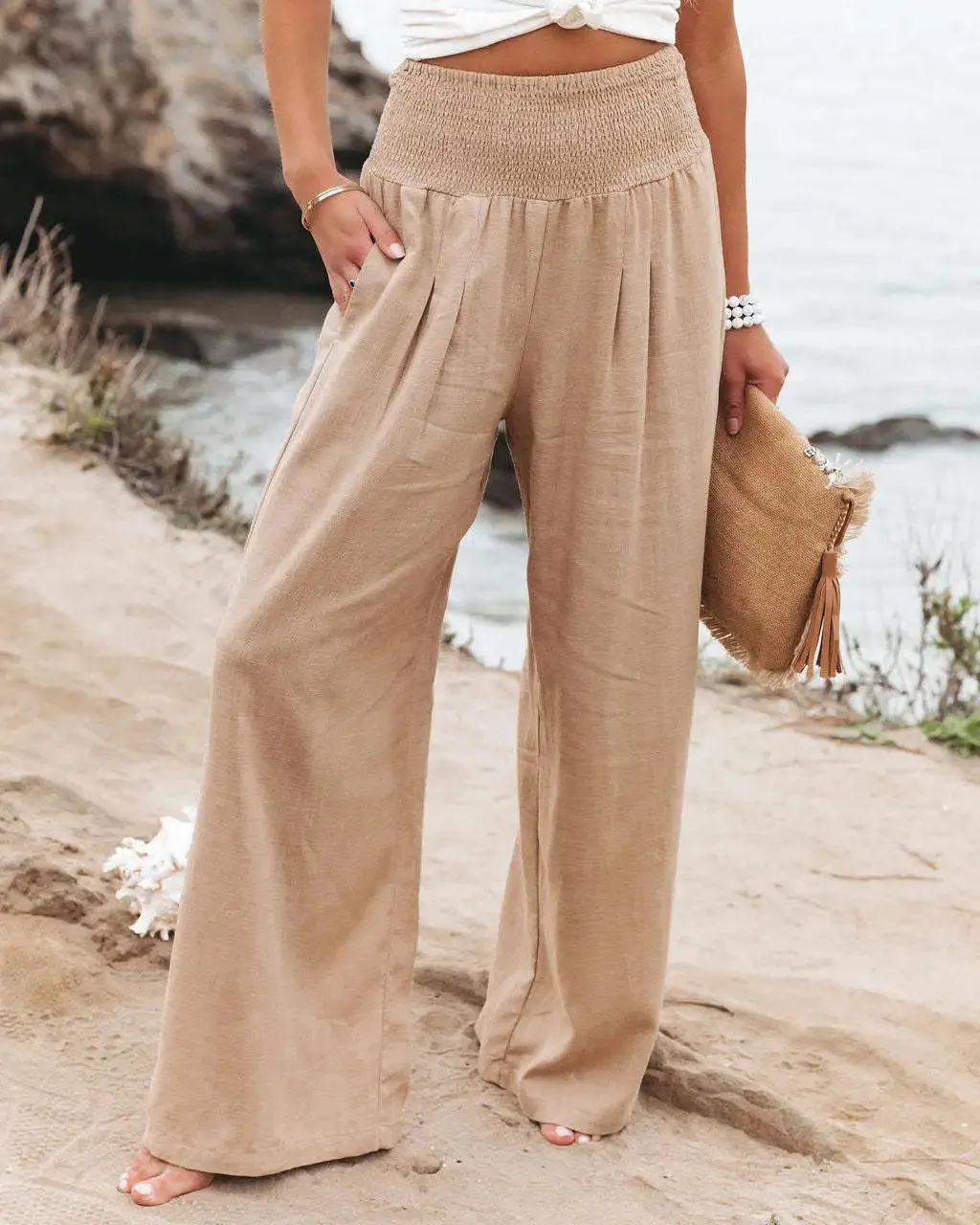 Women's Wide Leg Palazzo Lounge Pants | High Waist Yoga Sweatpants with Pockets, Loose Flowy Beach Pant