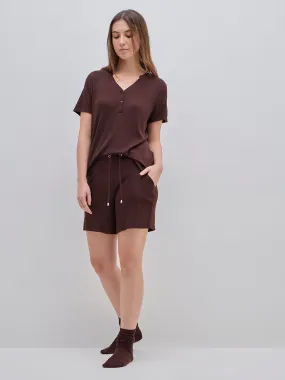 Wunderlove Brown Ribbed High-Rise Cotton-Blend Shorts