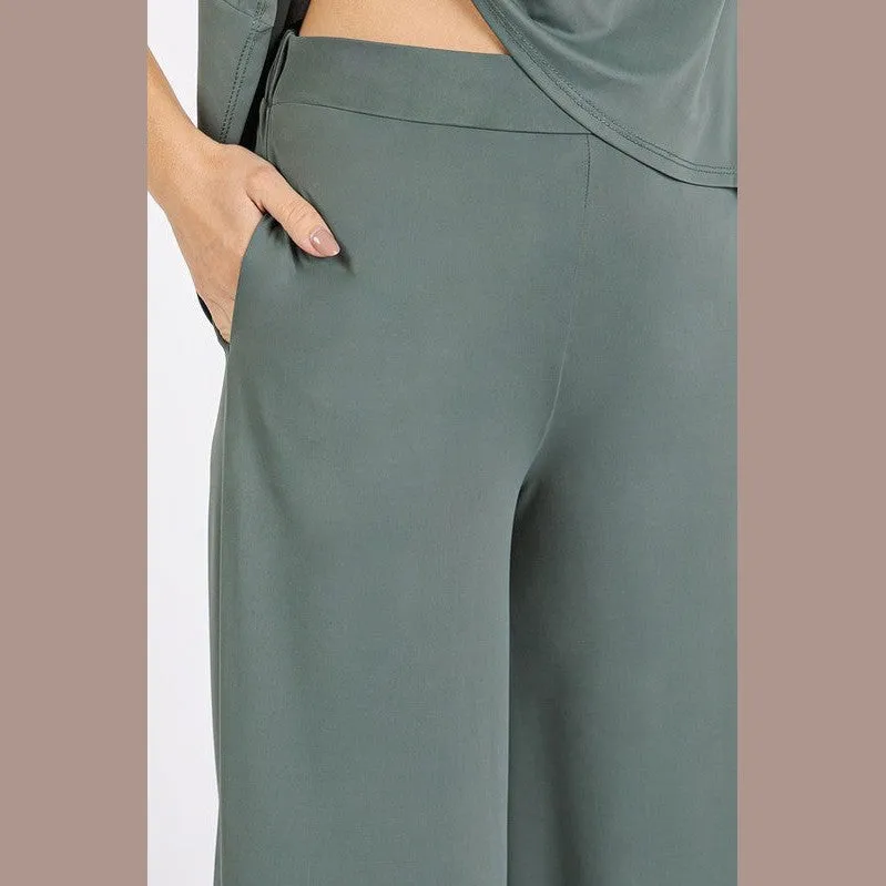 Yoga Air Stretch Elastic Waist Wide Leg Pants