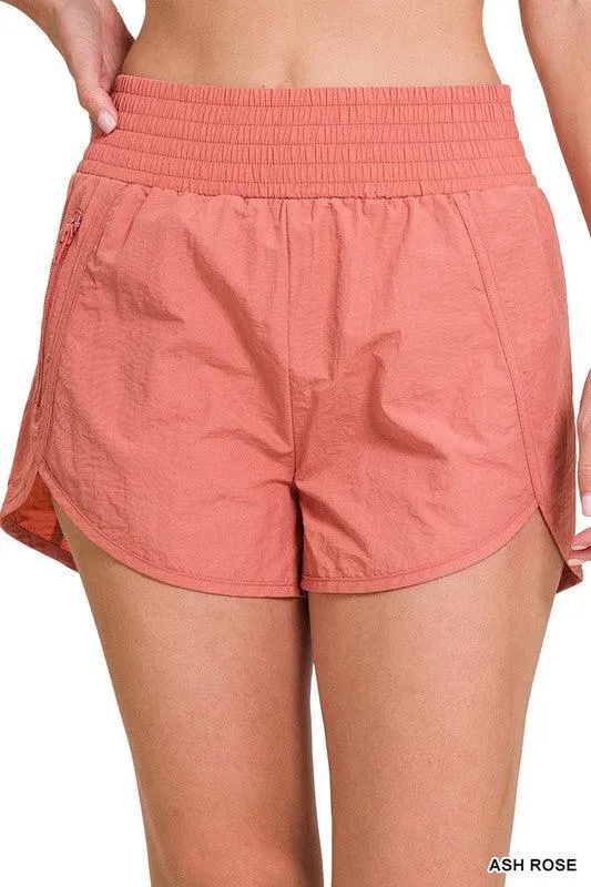 ZENANA Windbreaker Smocked Waistband Running Shorts