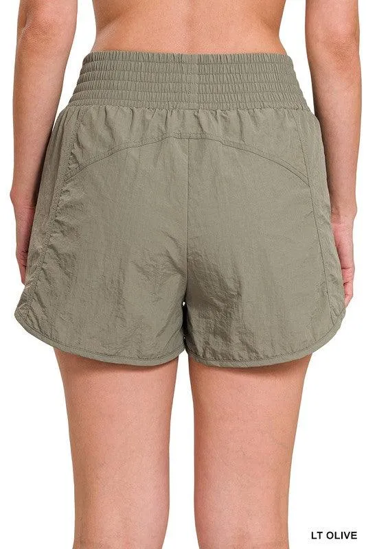 ZENANA Windbreaker Smocked Waistband Running Shorts