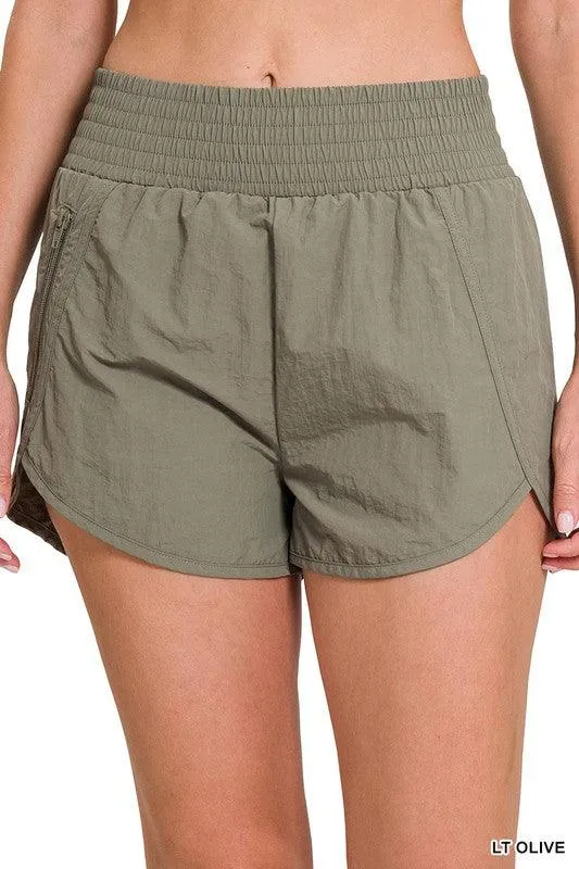 ZENANA Windbreaker Smocked Waistband Running Shorts