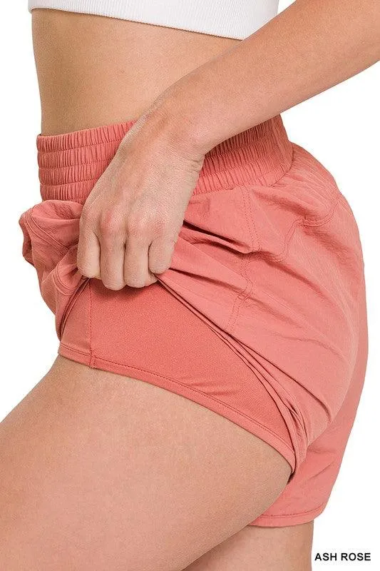 ZENANA Windbreaker Smocked Waistband Running Shorts