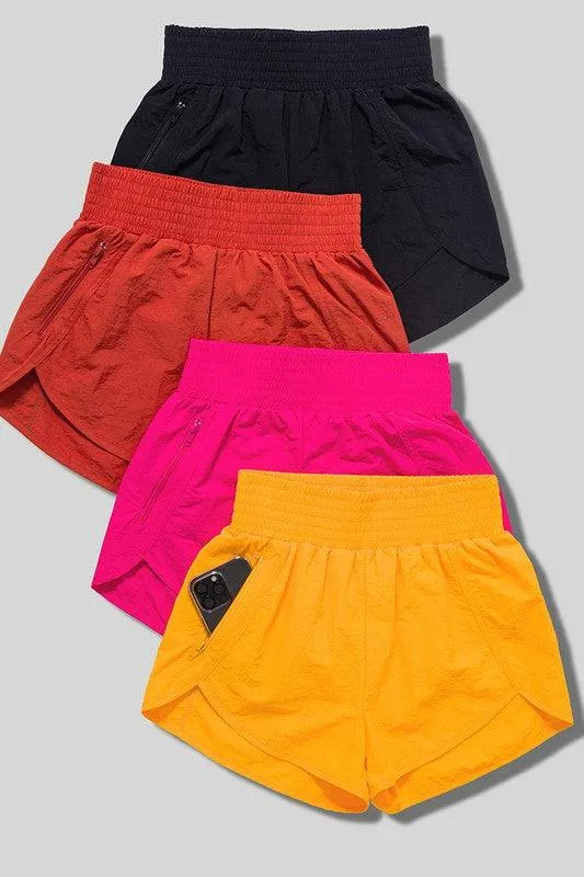 ZENANA Windbreaker Smocked Waistband Running Shorts