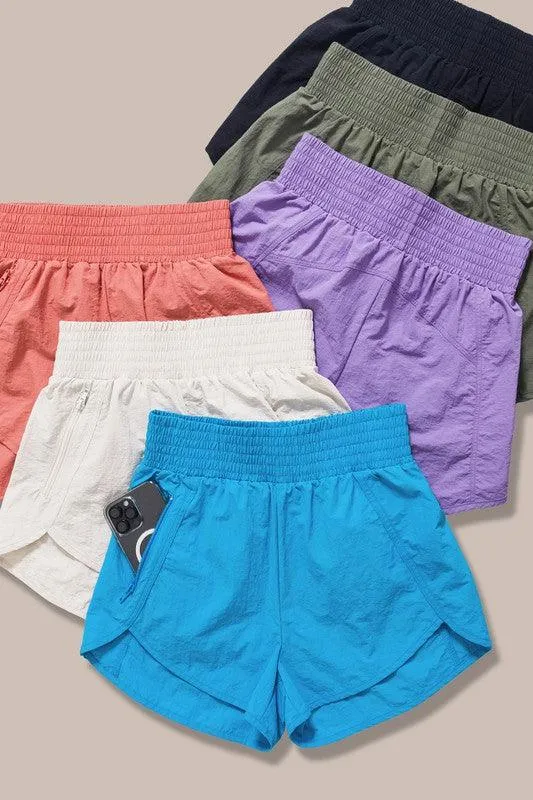 ZENANA Windbreaker Smocked Waistband Running Shorts
